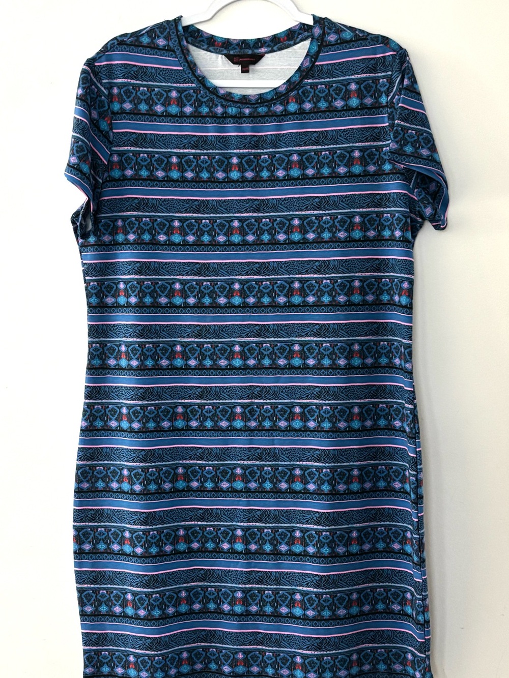 No Boundaries Short Sleeve Mini Dress in Blue and Pink Stripes Cotton s